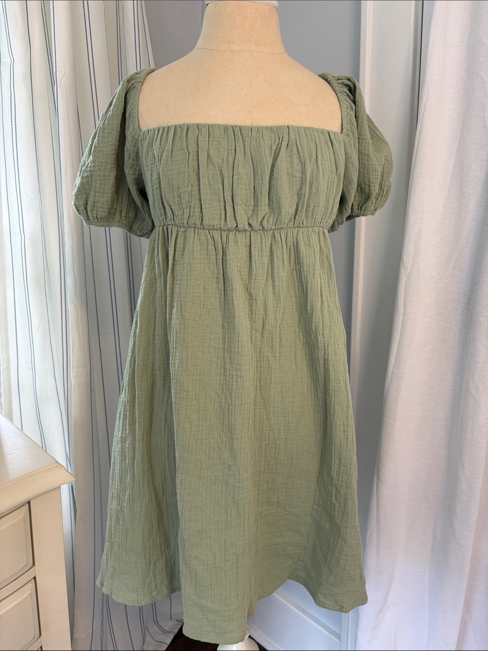 Princess Polly Sage Green Puff-Sleeve Midi Dress